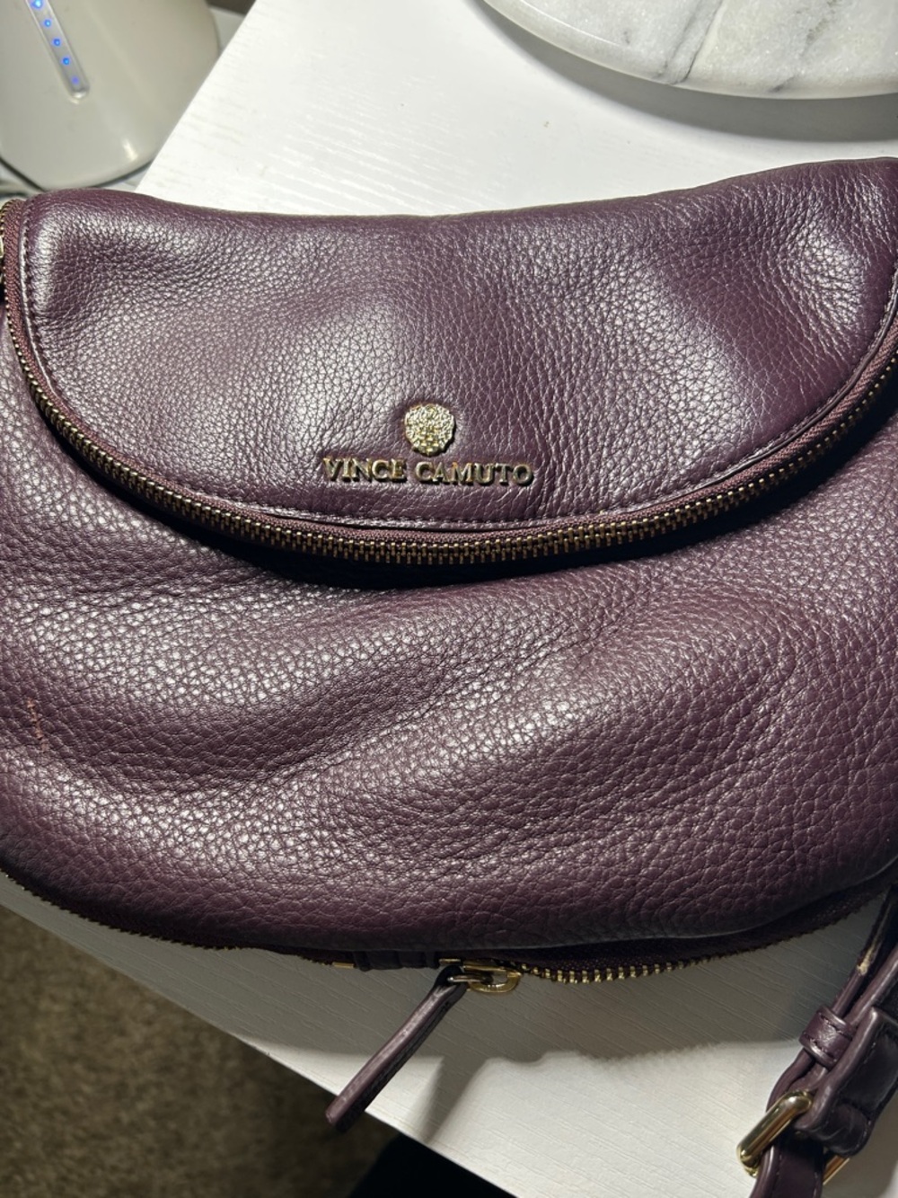 Vince Camuto Deep Plum Pebbled Leather Crossbody